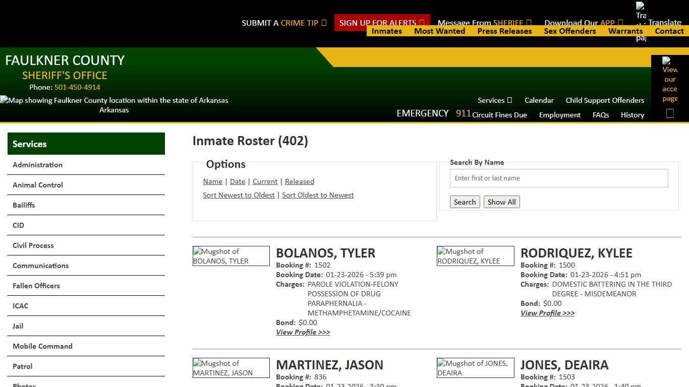 Inmate Roster - Page 0 Current Inmates Booking Date Descending - Faulkner County Sheriff's Office