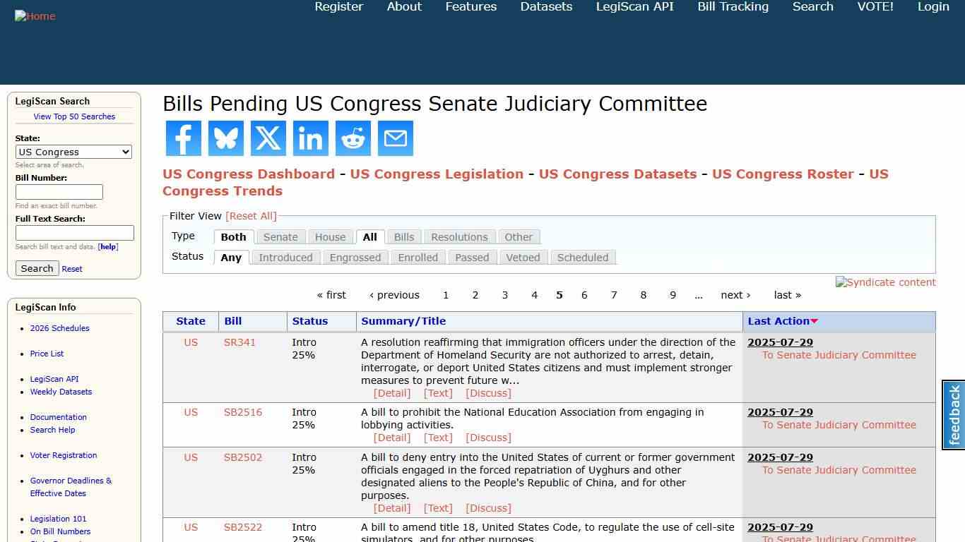 Bills Pending US Congress Senate Judiciary Committee LegiScan