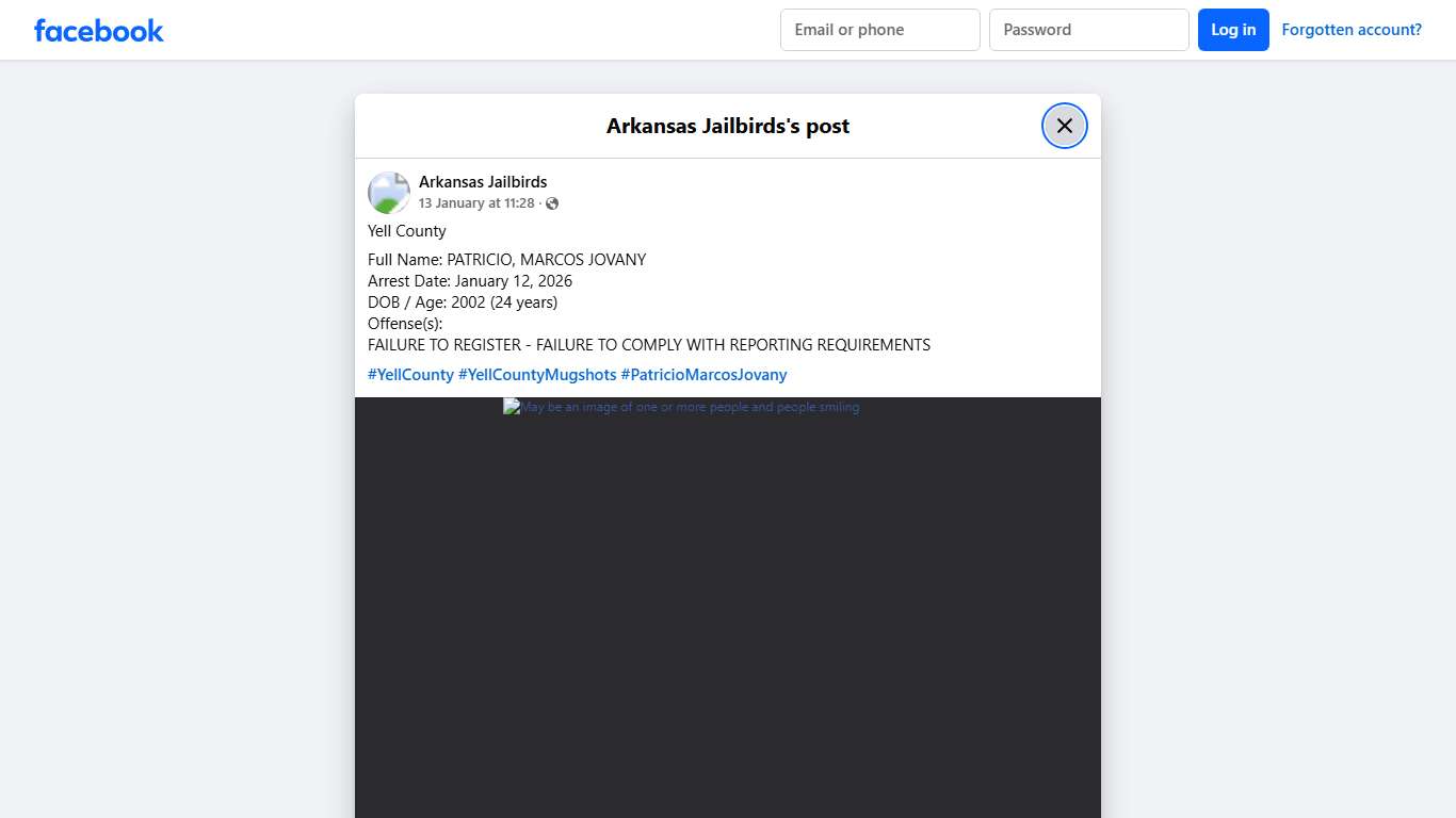 Yell County Full Name: PATRICIO,... - Arkansas Jailbirds Facebook